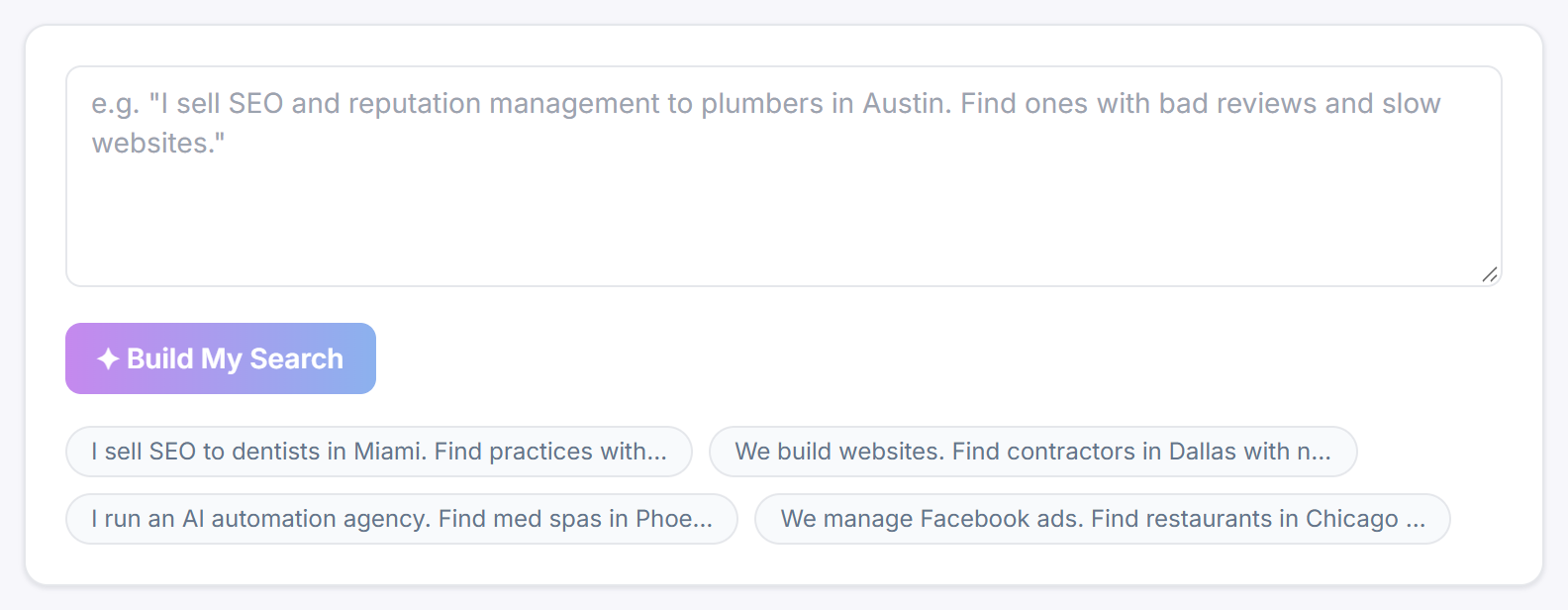 The AI Agent, where you describe what you sell in your own words.