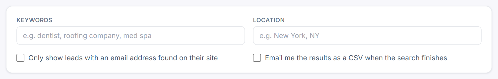 The New Search form: keywords, location, and the problems you can fix.