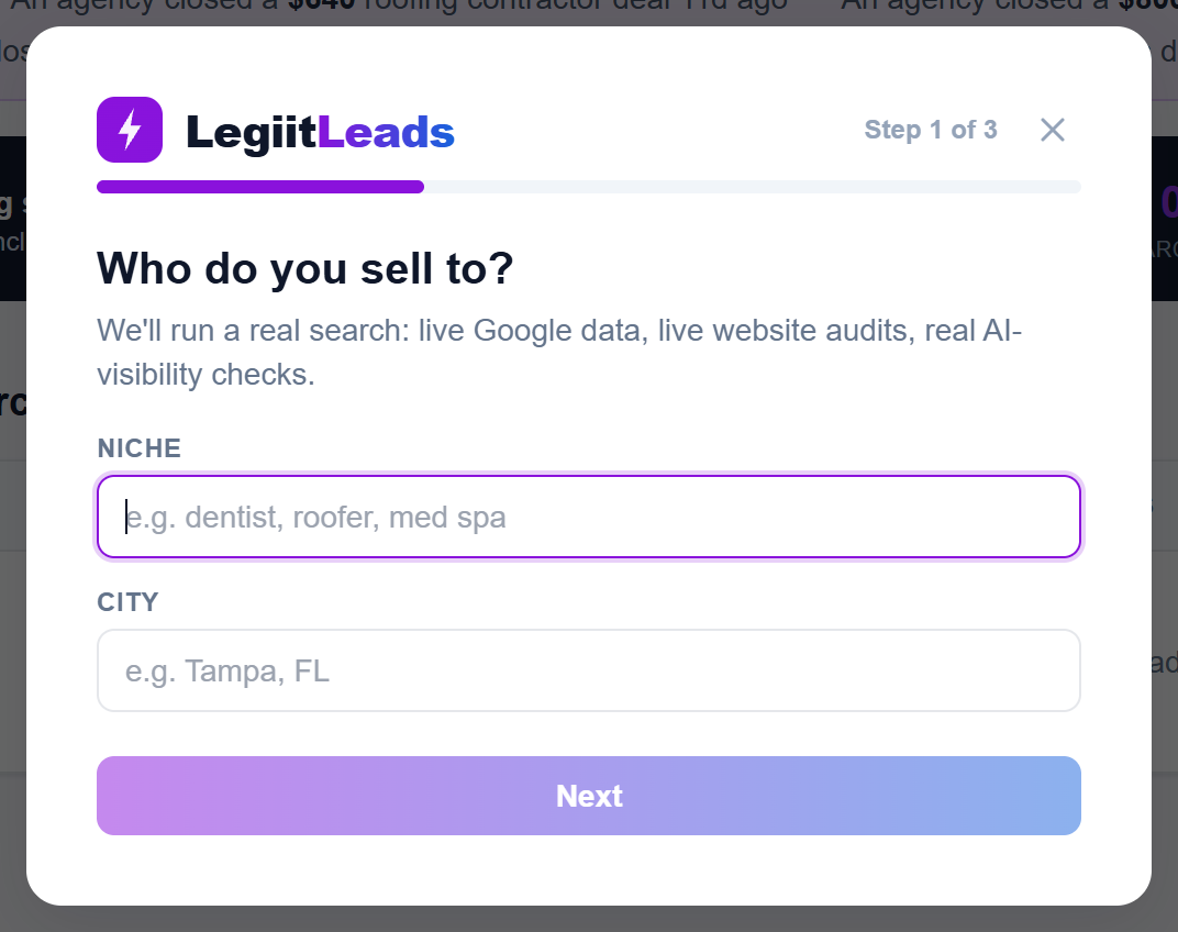 Step 1 of the setup wizard: who you sell to.